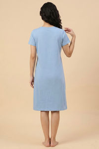 Zivame Farm Lore Knit Cotton Knee Length Nightdress With In Built Slip On Bra - Glaciar Lake — thumbnail 5